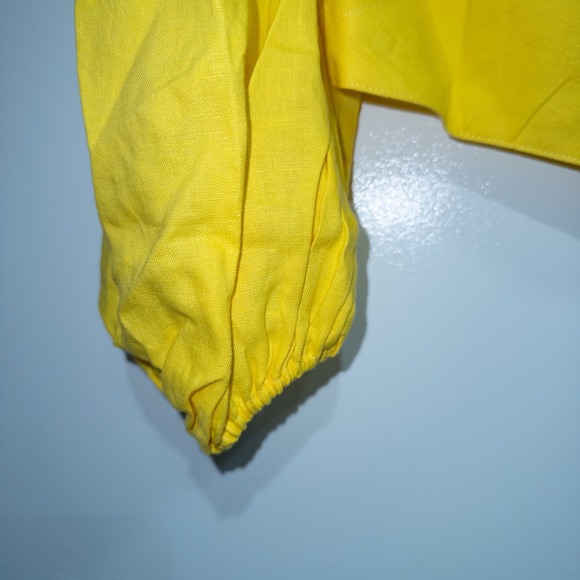 Rumer Sunshine Yellow Delphine Linen Puff Sleeve Crop Top Size XXS NWT - Picture 3 of 10
